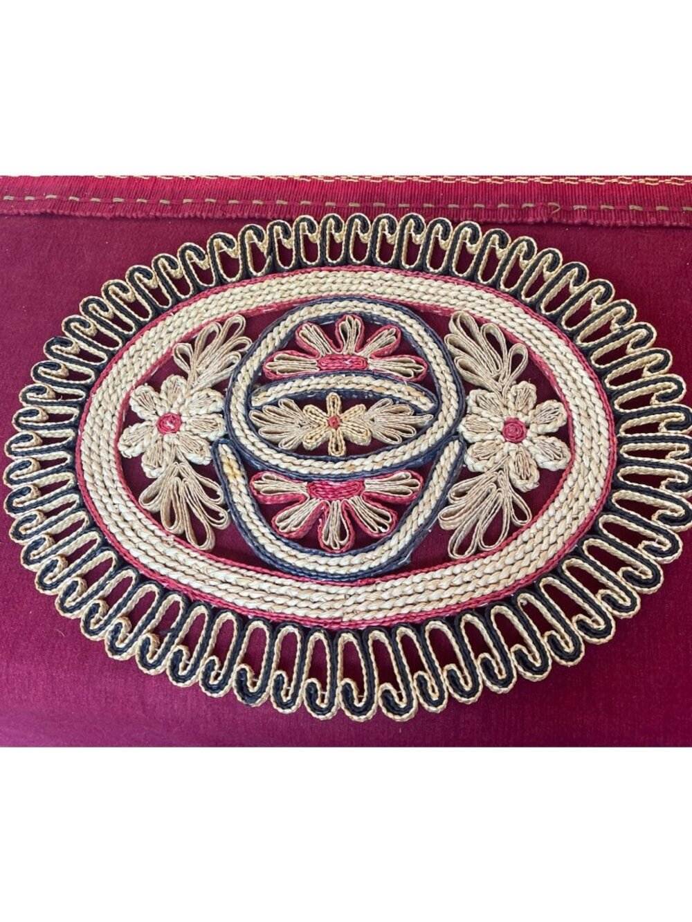 Vintage 14.5" Oval Rattan Raffia Trivet Woven Straw Decorative Hot Pad Boho